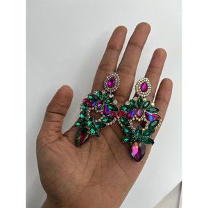 Big green fuchsia earring large Ab earrings large rhinestone crystal chandelier